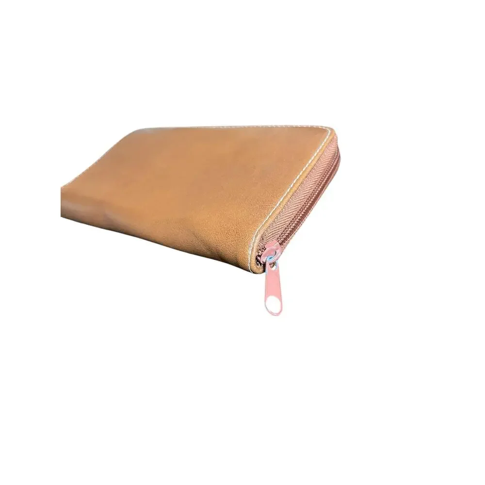 Strada Continental Cognac Leather Brown Zip Around Wallet Clutch Organizer